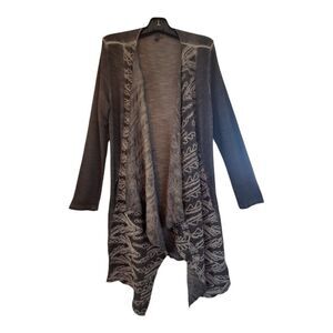 XCVI Draped Front Duster Embroidered Long Sweater Open Cardigan Jacket Pockets M